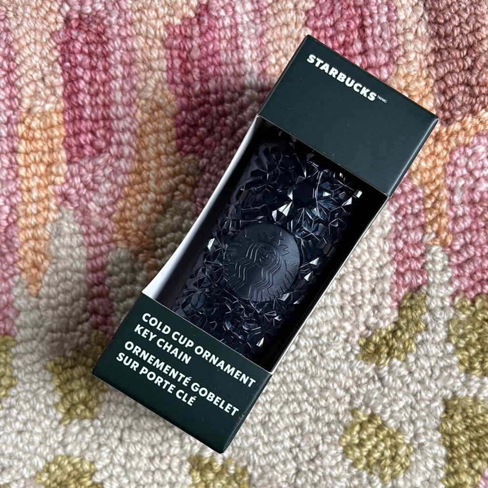 Starbucks Navy Midnight Black Gemstone Cold Cup Ornament Key Chain NWT sparkle